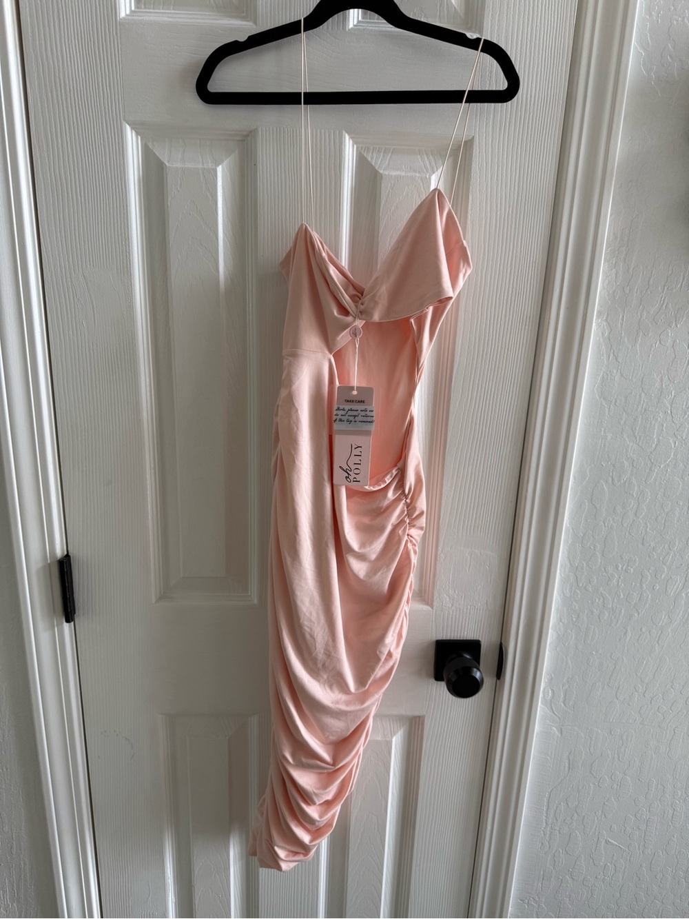 Blush Pink Ruched Open Slip Dress